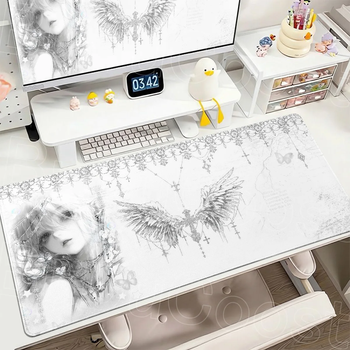 Anime Girl Mousepad Gamer Keyboard Speed Desk Pad 40x90cm Wings and Cross Rubber Tapis Souris Gaming Notbook Non-slip Mouse Mats