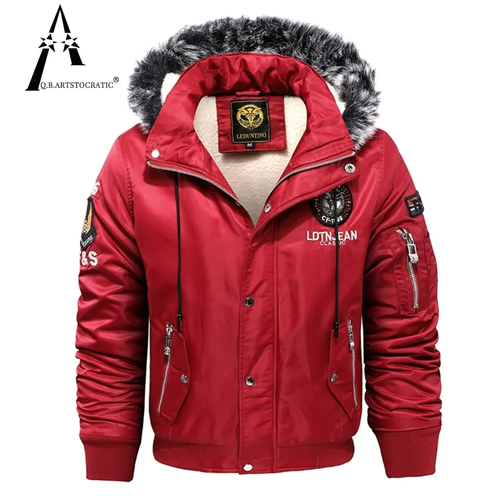 Forro de felpa gruesa Moda Tallas grandes Sombrero desmontable Invierno Cálido Parka Hombres Negro Azul Rojo Chaqueta de algodón Chaqueta con capucha Chaqueta con capucha Hombres Militar Fleece Combat Rompevientos