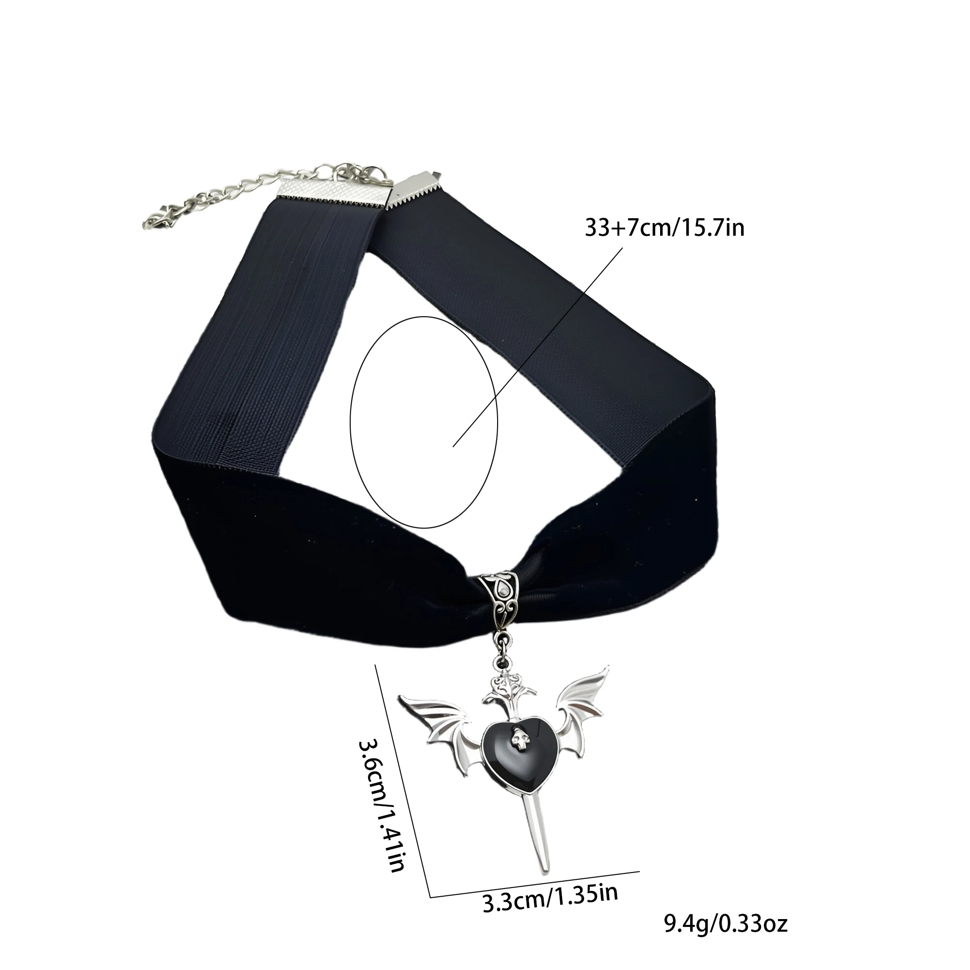 1 piece Gothic Winged Skull Enamel Black Heart Pendant Velvet Choker a Vintage Punk Necklace Suitable for Women as a Gift - view 5