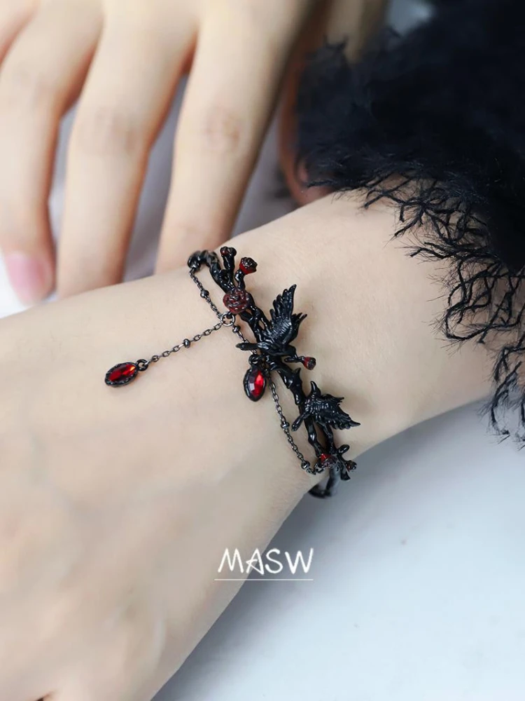 MASW Original Design Hot Cool Style Black Crow Red Flower Bracelets For Women Girl Gift 2025 Trend New Fashion Accessories
