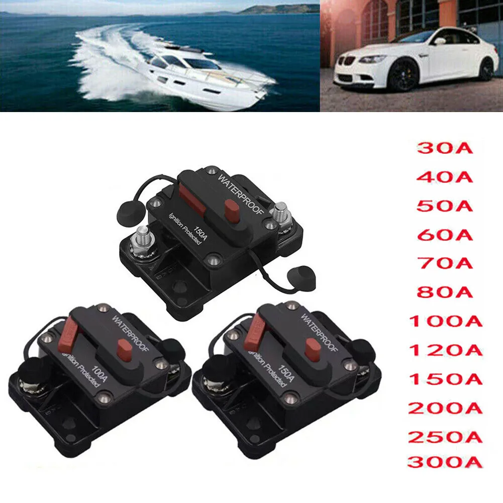 High Current Waterproof Circuit Breaker Fuse 12V 24V DC for Motorsports with Manual Reset for Current Overload Protection