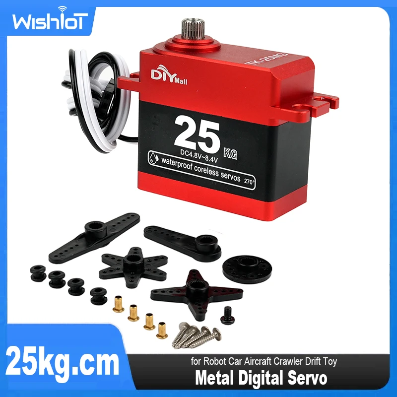 

25kg.cm Digital Coreless Servo HV Metal Gear 180/270/360 Degree Motor IP667 Waterproof for 1/8 1/10 1/12 Scale RC Car TK-25MG