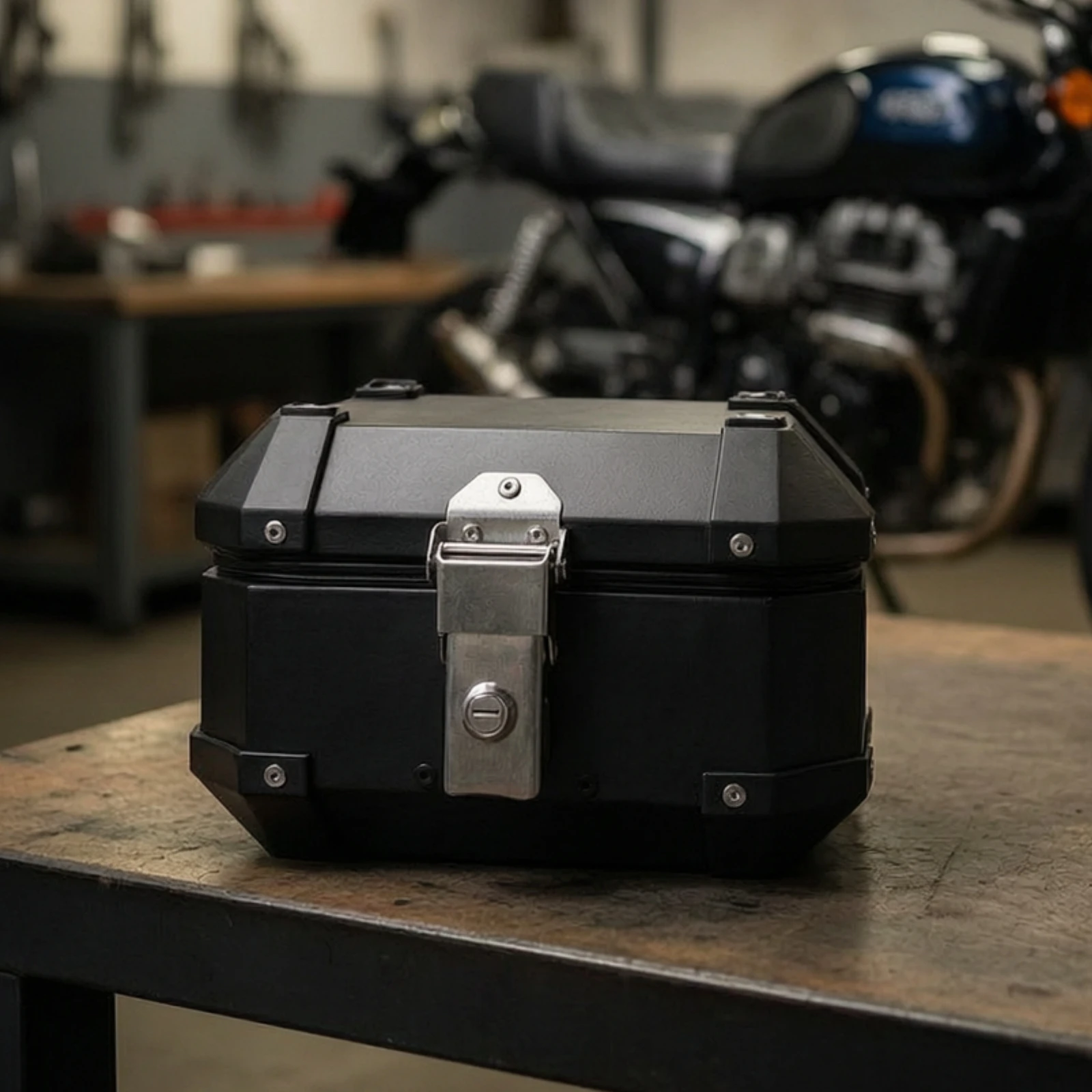 Hard-Shell Motorcycle Top Box Waterproof Aluminum Alloy Motorcycle Top Box Detachable Sturdy for Errands