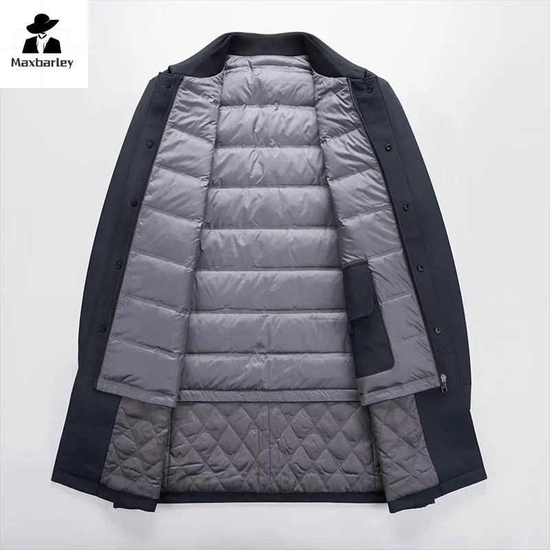 Winter Down Jacket Men's Luxury Brand Detachable White Duck Down Liner Vest Coat Men Business Mid-length Windproof Puffer Jacket