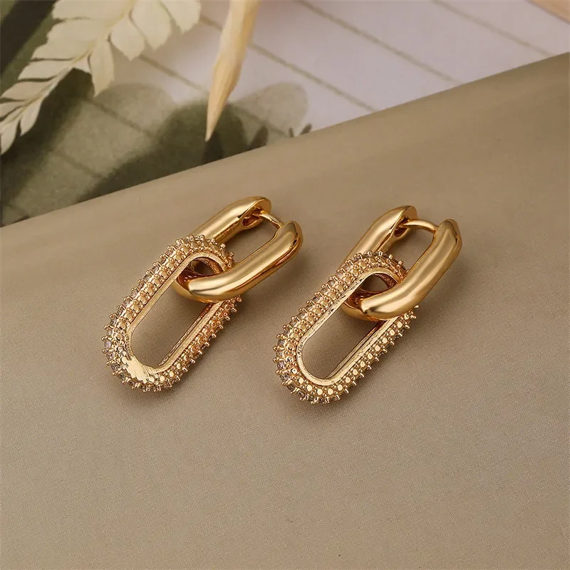 XINYI Retro Double Loop Design Drop Earrings Gold Color Geometric Round Hoop Earrings for Women Girls Punk Hip Hop Jewelry