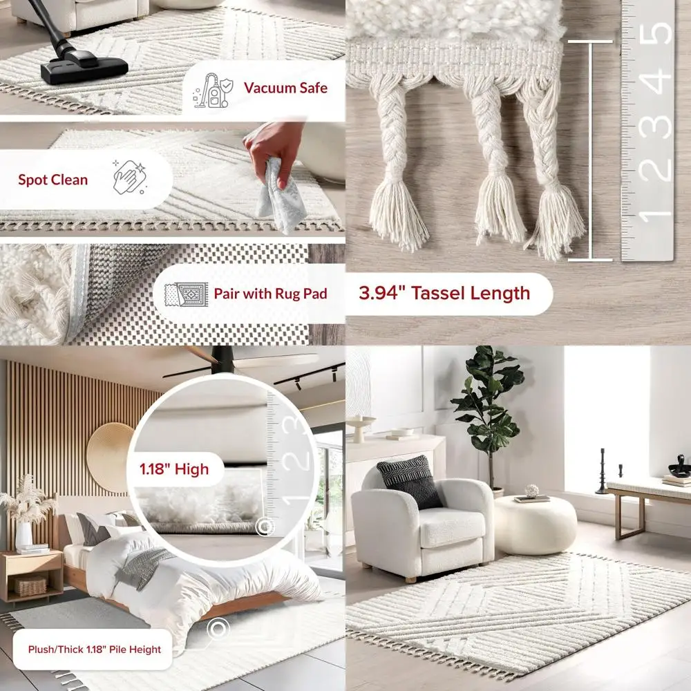 

Ковер с геометрическим узором цвета слоновой кости — 4x6 футов для гостиных, спален и кухонь