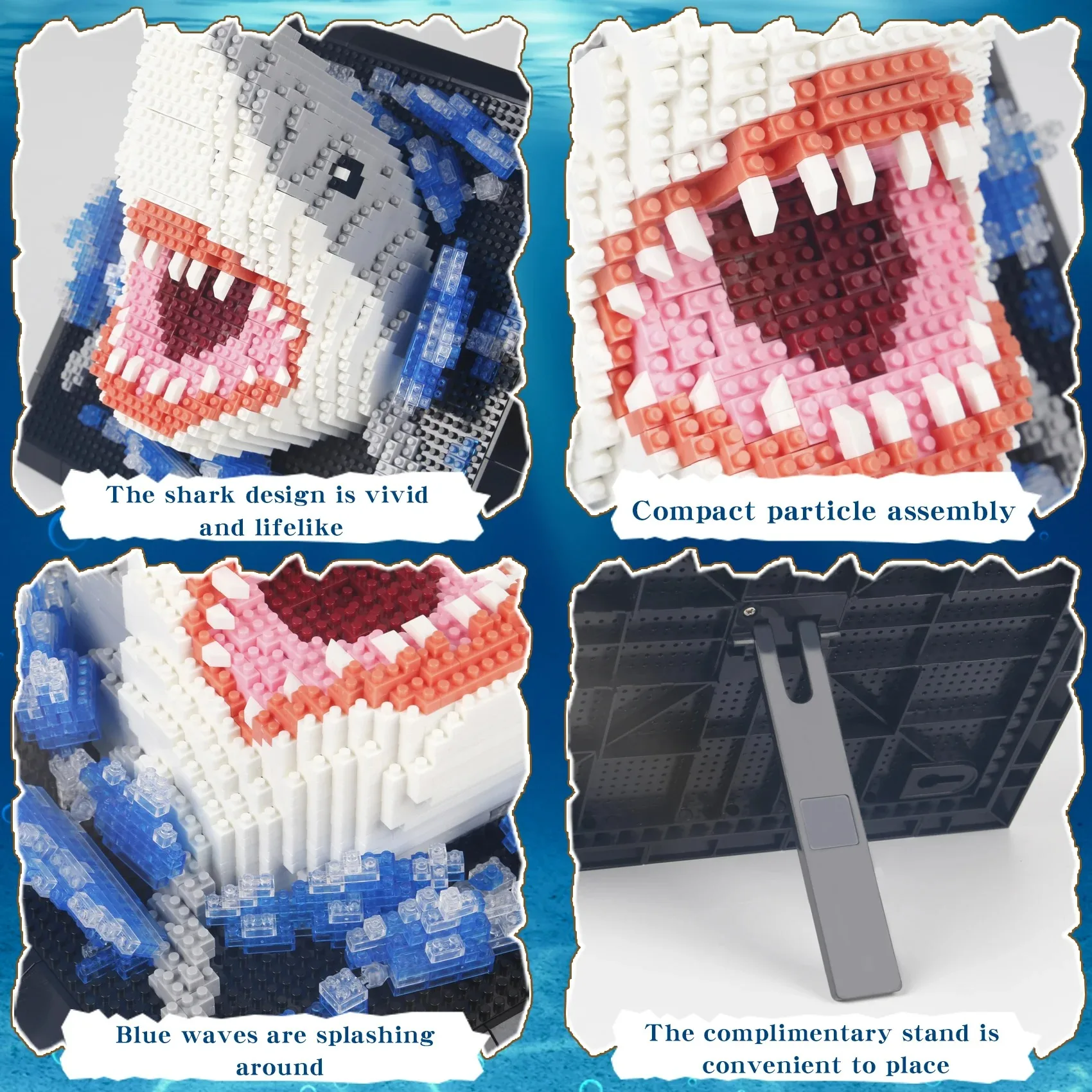 1800 Creative 3D Shark Wall Painting Building Blocks - Miniature Assembly Christmas Birthday Gift Valentine's Day Decoration Orn