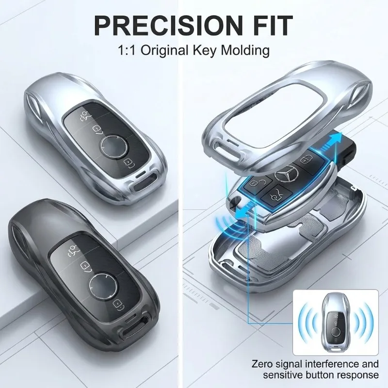 For Mercedes Benz C E-Class GLC GLA GLB GLS A200 C200 Zinc Alloy Silver Car Key Case Keyless Cover Key Shell Car Accessories