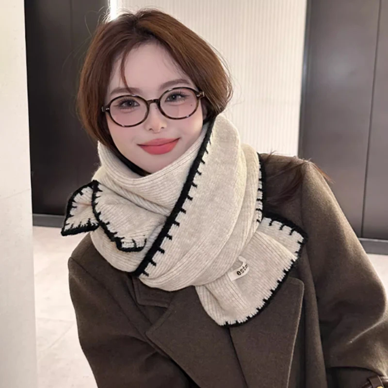 한국 스타일 클래식 하운드투스 양면 스카프, 따뜻하고 세련된 스카프, 다용도 가을 및 겨울