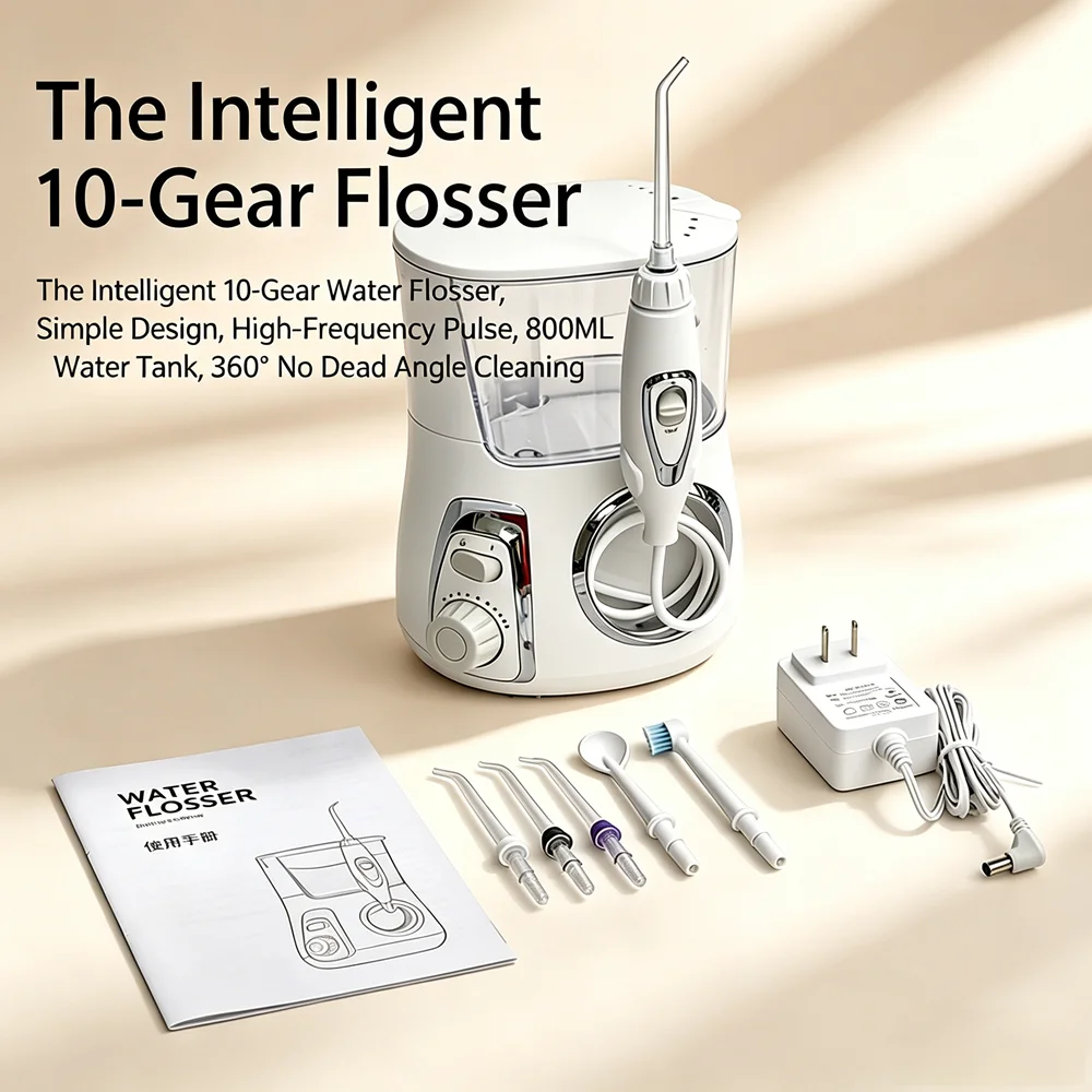 

Luxury Electric Countertop Oral Irrigator Water Flosser 5 Multifunctional Tips 10 Modes 800ML Tank Clean Teeth Fresh Breath