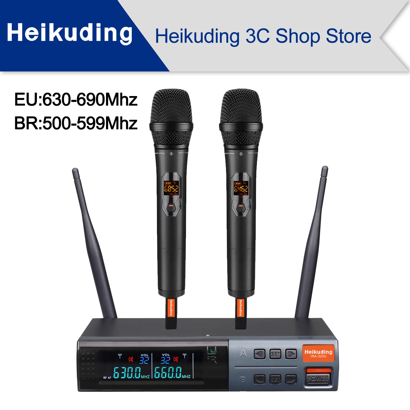 Imagem -03 - Hekuding-profissional Microfone Duplo sem Fio Canais Uhf Auto Scan Material Dinâmico 2x100 Ajustável Ira320u 630690mhz