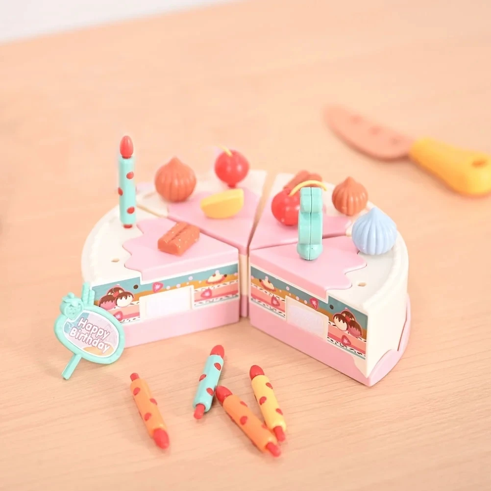 Jeu de simulation de cuisine, bougie lumineuse itude, coupe en plastique, ensemble de jouets alimentaires, gâteau joyeux anniversaire