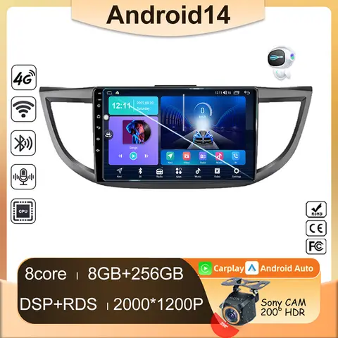혼다 CRV CR-V 2011-2016 자동차 플레이어 5G 자동 라디오 멀티미디어 GPS 비디오 내비게이션 카플레이, 2Din 후면 카메라 DSP BT, 안드로이드 14