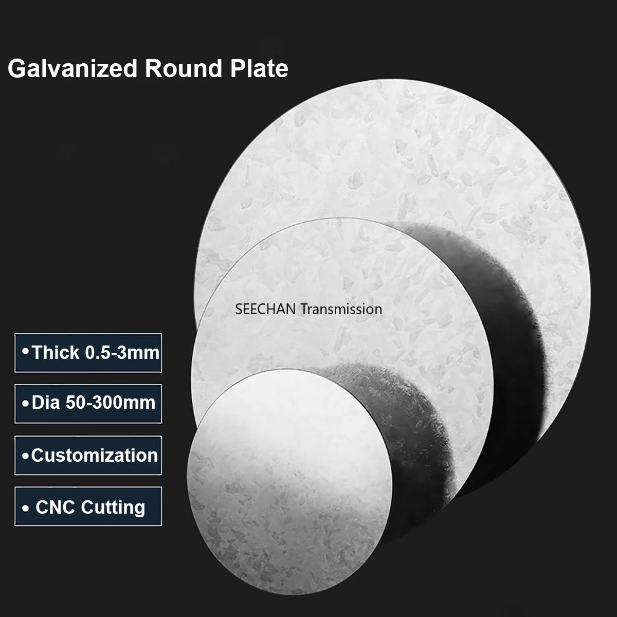 

Galvanized Steel Circular Plate Dia 50/55/60/65/70/75/80/85/90/100/120/150/180/200/250/300mm Iron Sheet Metal Disc Thick 0.5-3mm