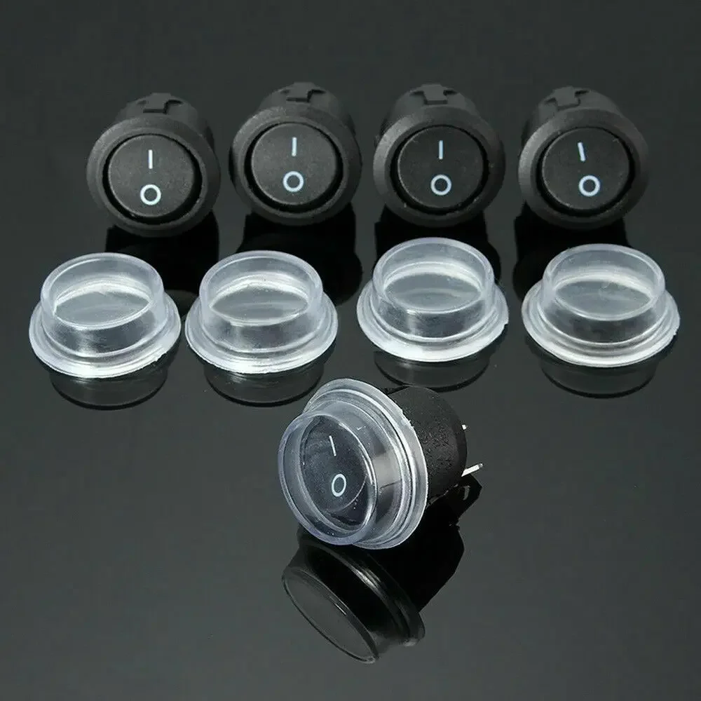 5pcs 12V Round Rocker Switch Kit SPST ON OFF For Toggle Switch With Clear Cover For Car Boat RV Panel Mounting Applications