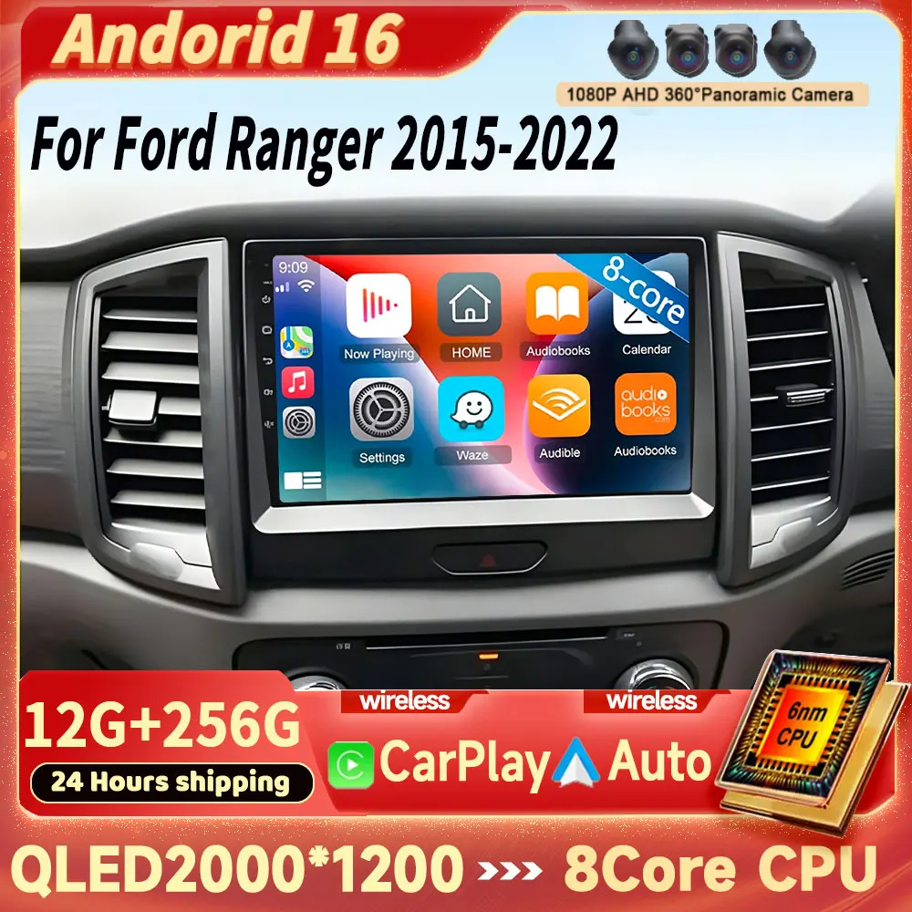 Radio Multimedia para Auto con Android 16 para Ford Ranger 2015 2016 2017 2018 -2020, Reproductor GPS, Sin Pantalla DVD 2din, Pantalla de Radio para Auto