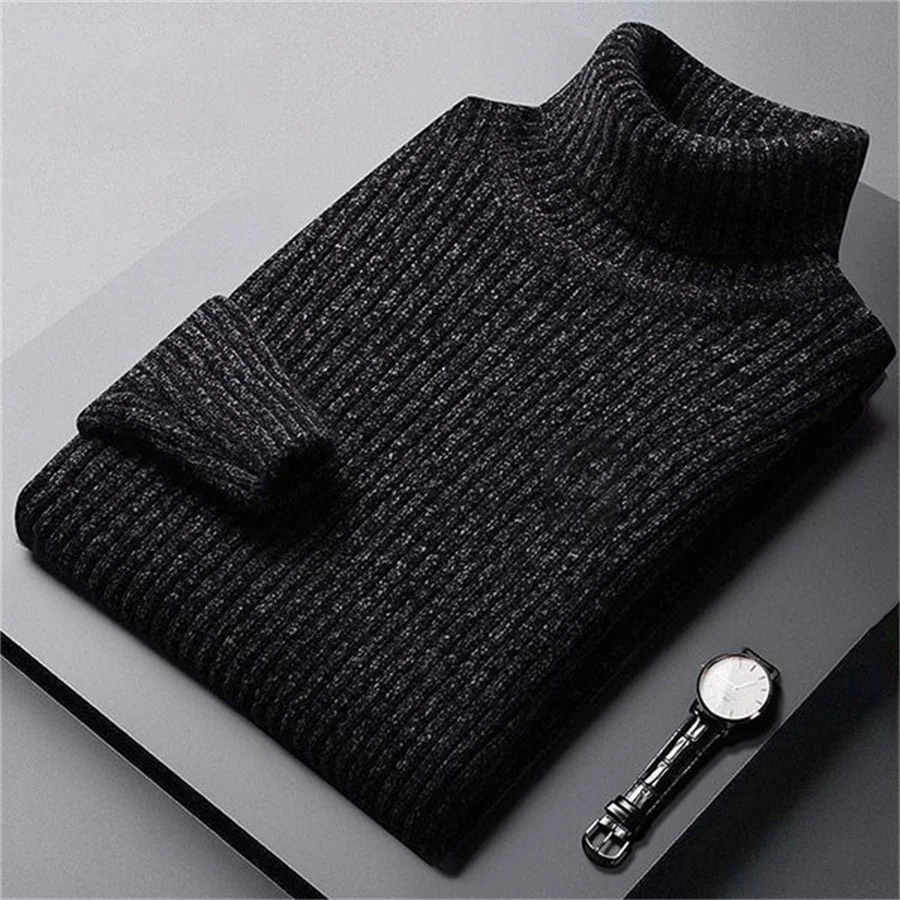 2025 ใหม่ผู้ชายหนาเสื้อกันหนาวฤดูหนาวถักเสื้อคอเต่าชายคอสูง SLIM FIT เสื้อกันหนาวสําหรับชายเสื้อ