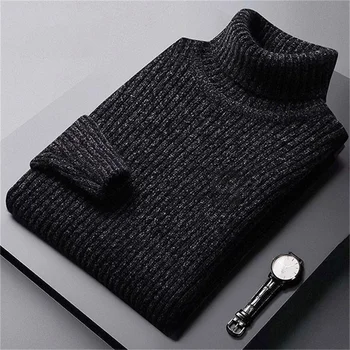 2026 New Men's Thick Warm Sweater Winter Knitted Turtleneck Pullovers Male High Neck Solid Slim Fit Soft Sweaters for Men Tops 4