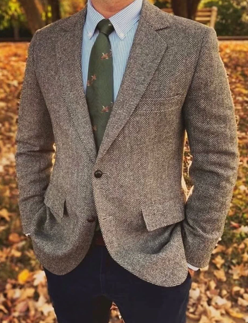 Classic retro herringbone patterned suit jacket for tailored business style