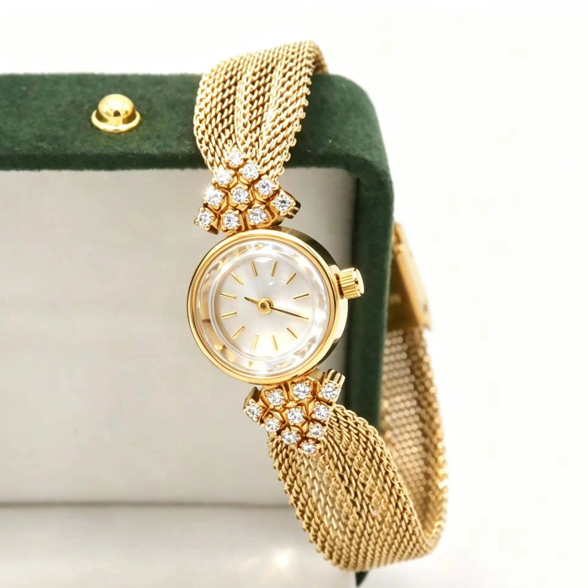 Women's Gold Watch Vintage Brass Diamond Inlay Kaleidoscope Quartz Daily Wear Party Waterproof Ladies Watches Miyota Movement