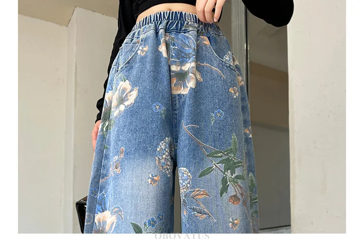 Designer-Jeans für Kinder im High-Street-Stil mit Blumenmuster für Mädchen, trendige Jeanshosen für Teenager, weite Jeanshosen mit Blumenmuster. – Detail 12