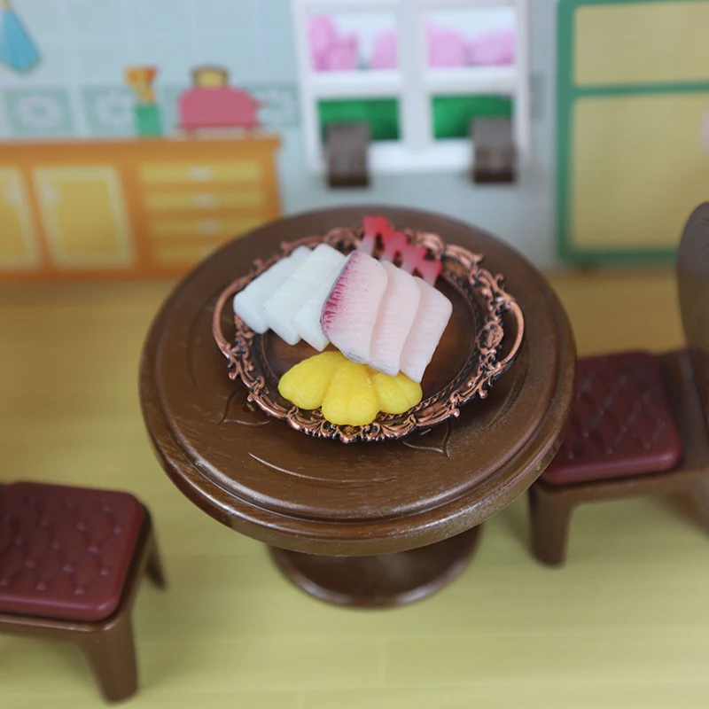 1pcs Dollhouse Miniature Retro Tray Tea Food Tray Mini Kitchen Utensils Model Toys For Doll House Scene Decor Toy Accessories