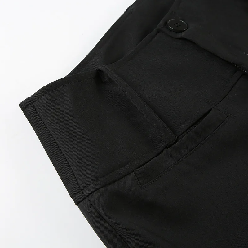 Women's Low Waist Wide-Leg Suit Pants-Black Minimalist Versatile Figure-Flattering Trousers for Edgy Streetwear Office Casual