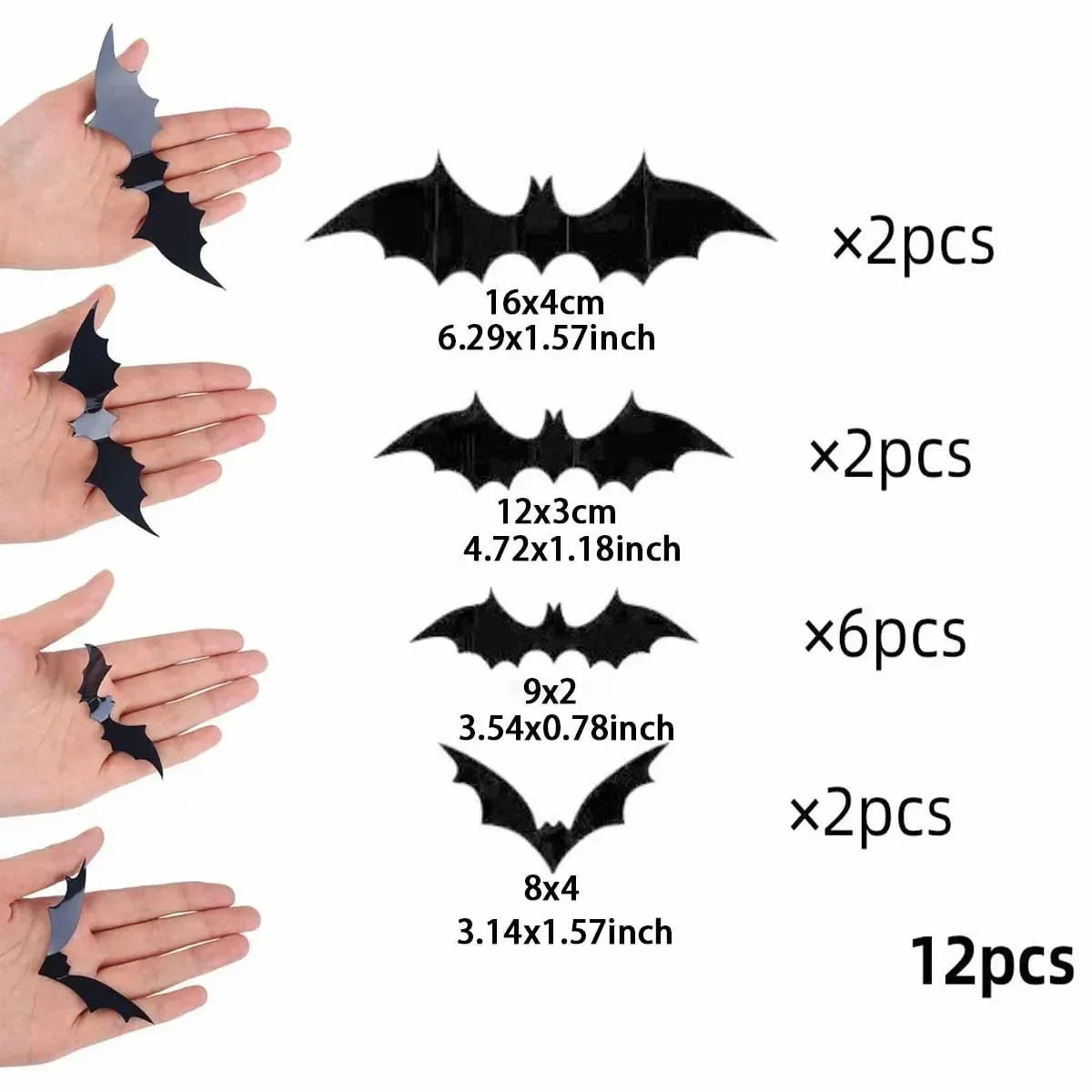 12/72pcs Bats Wall Decor 3D Bat Halloween Decoration Stickers for Home Decor 4 Size Waterproof Black Spooky Bats for Room Décor