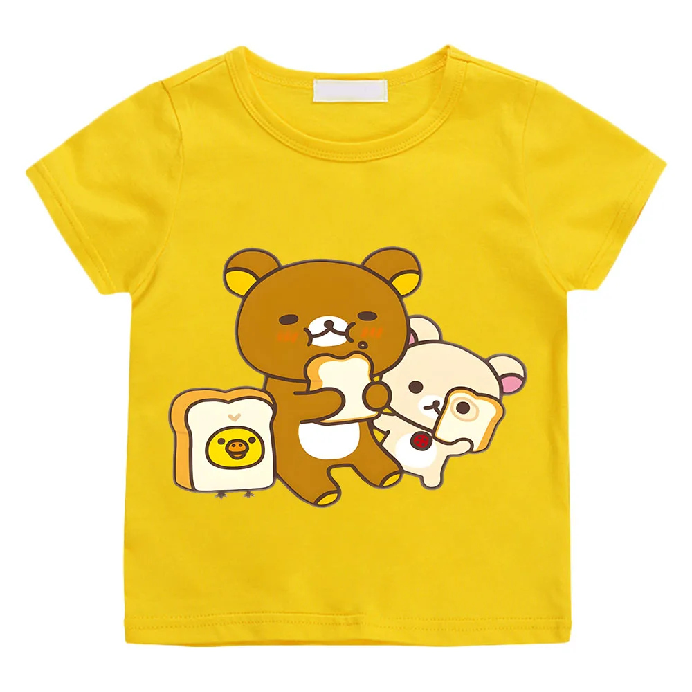 Kawaii Rilakkuma T Shirt Kids 100% Cotton Short Sleeve Crewneck Summer Clothing for Boys/Girls Children Tshirts Kawaii Sportwear