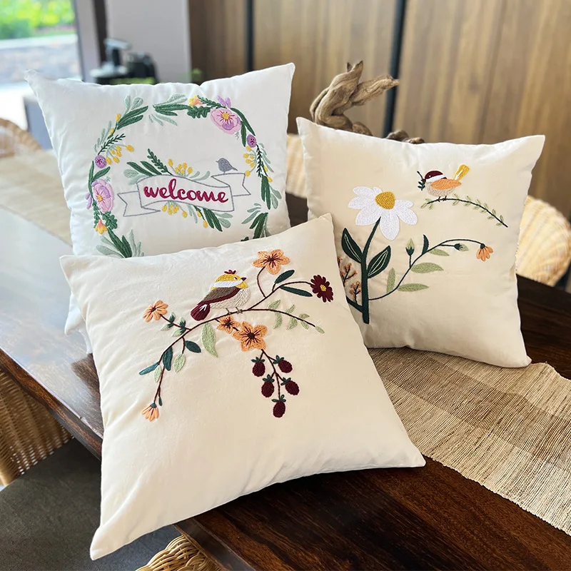 

DIY Embroidery Kit Unfinished Pillow Cushion Case Flower Cross Stitch Set Needlework Handmade Sewing Art Craft Sofa Home Decor