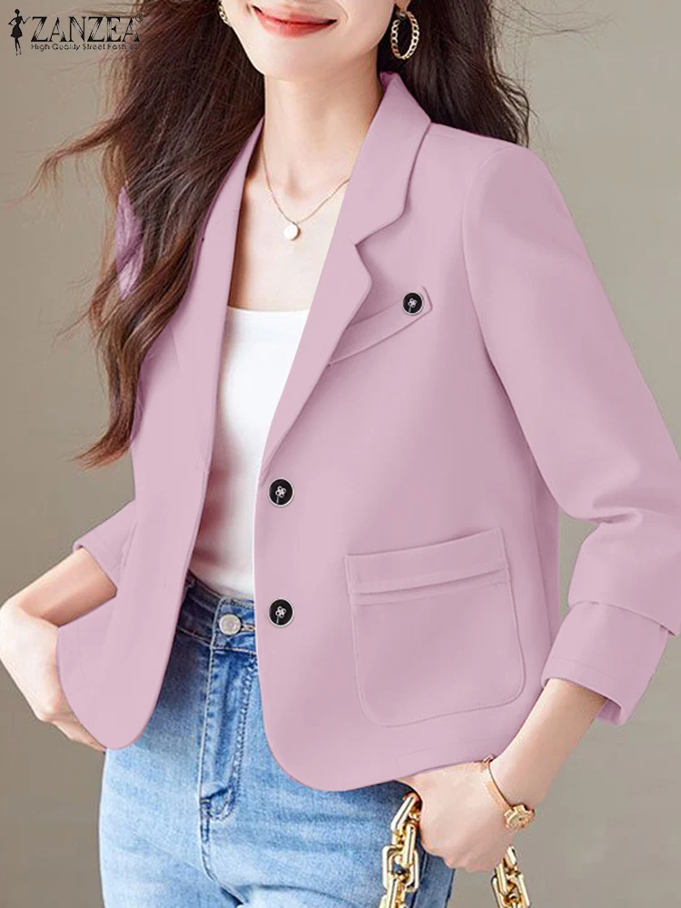 ZANZEA Women Lapel Neck Suit Jackets Solid Long Sleeve Casual Office Lady Thin Blazer Elegant 2025 Spring Commute Short Blazer