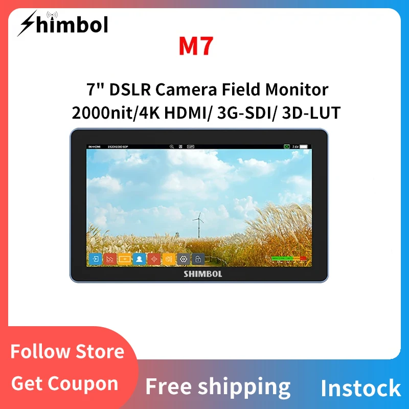 

SHIMBOL M7 2000 Nits 7 inch 4K HDIM 3G-SDI Pro Recording Monitor with 3D LUT Import&Output for DSLR Camera Field Monitor