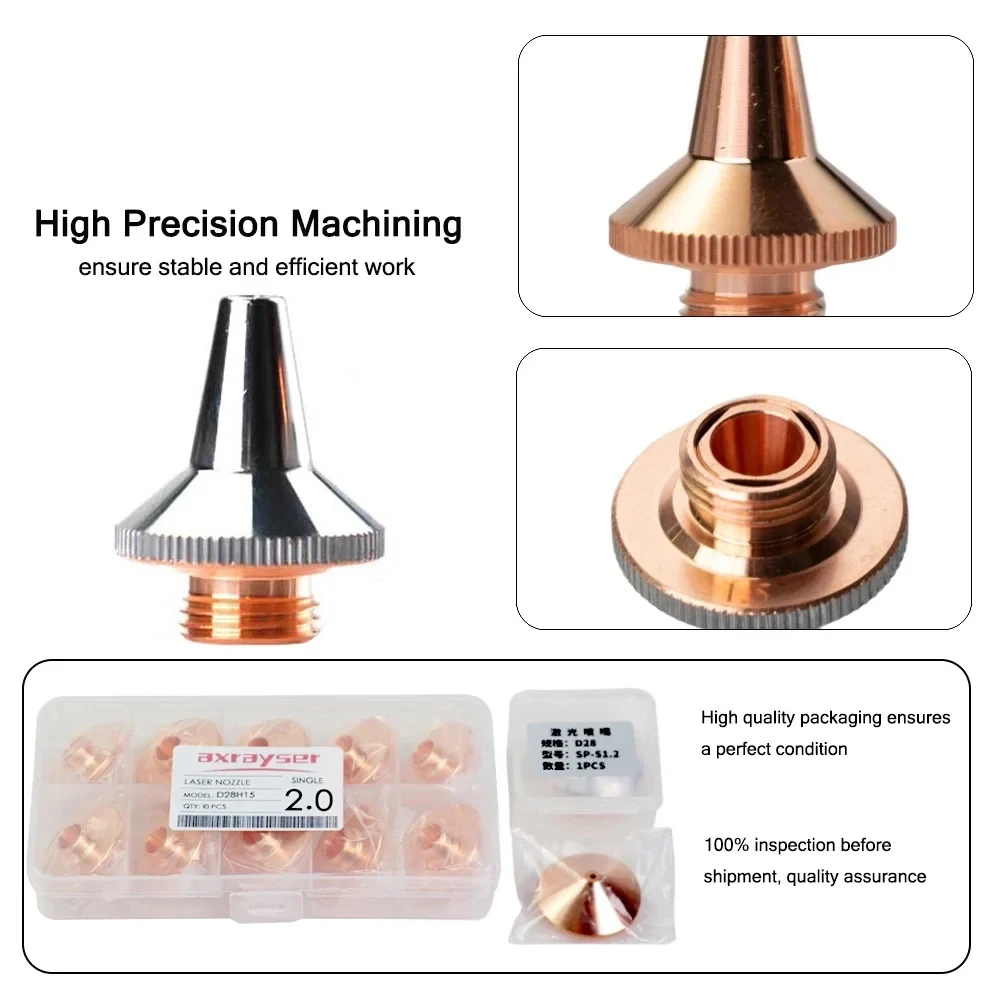 10/50 Stück 3D M8 Laserdüse D15 H19 M8 Kaliber 0,8-4,0 Einzel- und Doppellaser-Schneiddüse für Raytools BT210S BT220 Rohrschneiden – Detail 4