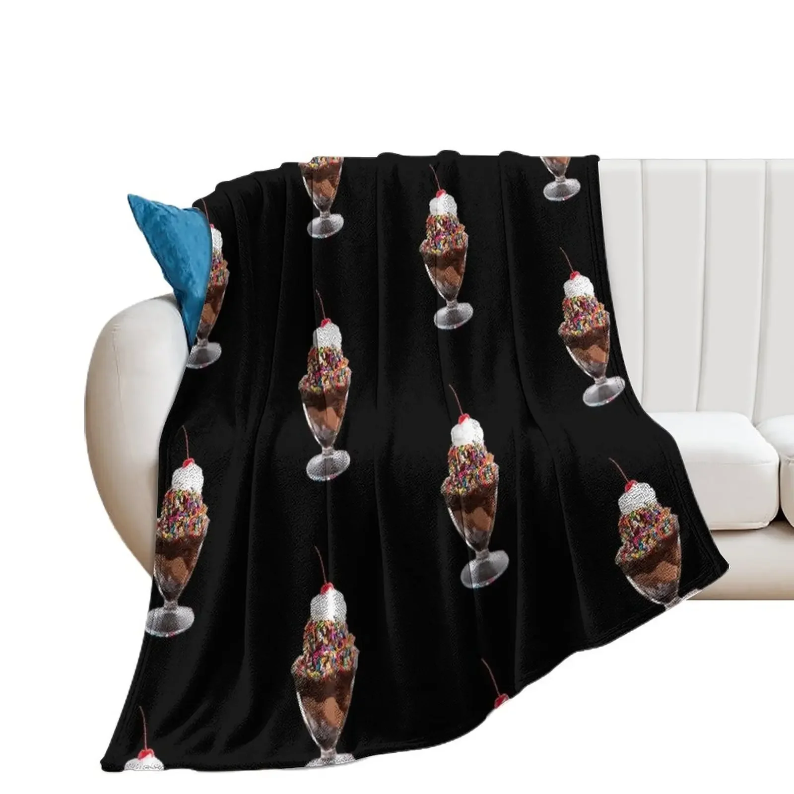 

Ice Cream Chocolate Sundae with Sprinkles Throw Blanket Soft Big Custom Blankets