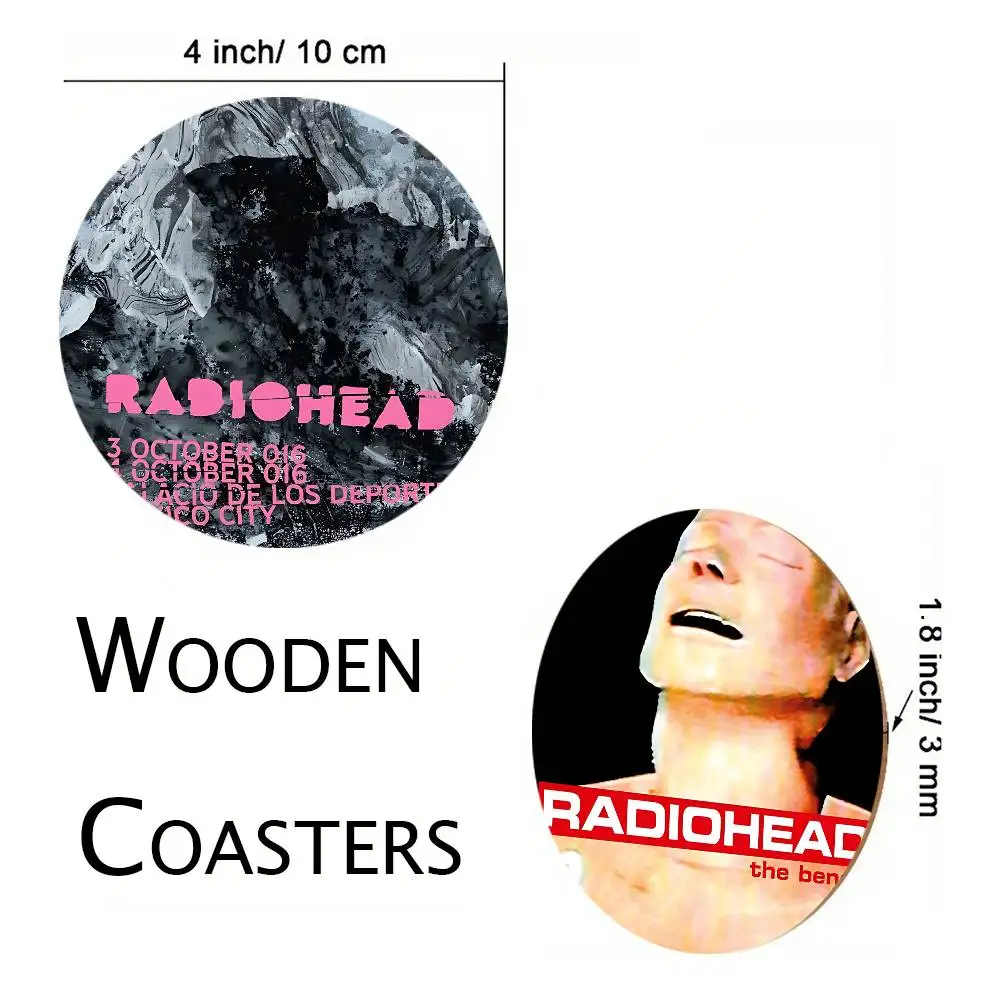 Hot Rock Music Band R-RadioheadS Coasters 10cm Round Wooden Suitable For Drinks Tea Coffee Home Gift Choice Holidays