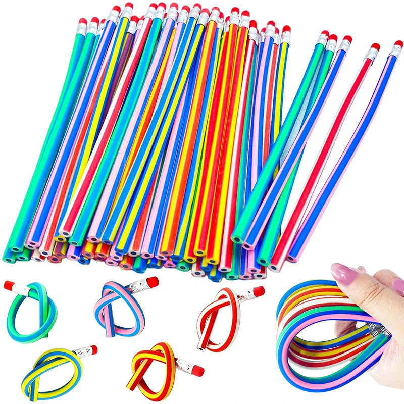 5Pcs Flexible Soft Pencil Soft Pencils With Eraser Colorful Bendable Pencils for Kids Prizes Students School Stationery Supplies