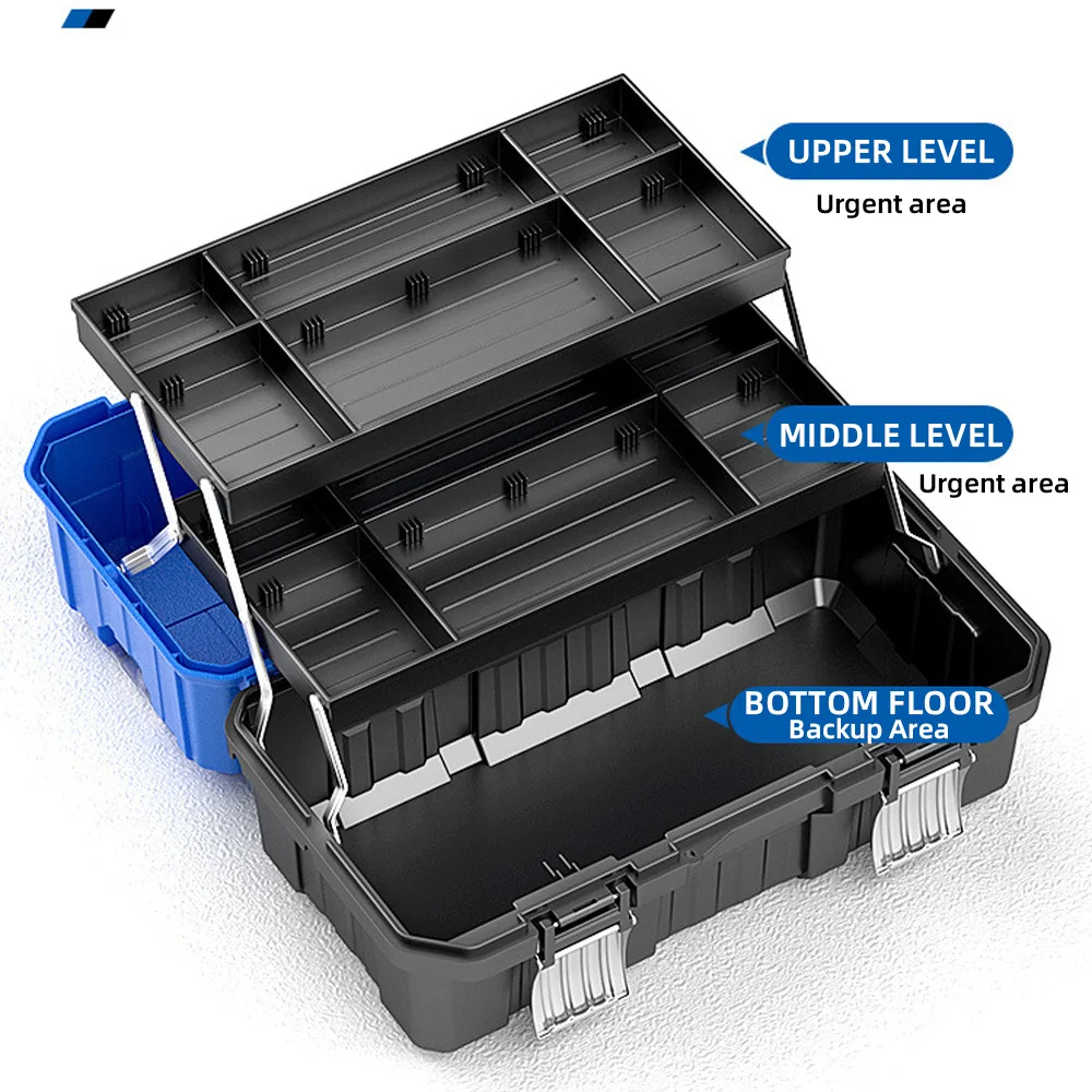 17Inch 3 Layer Tool Box Foldable Electrician Work Plastic Toolbox Large-capacity Portable Tool Organizer Screwdriver Tool Box