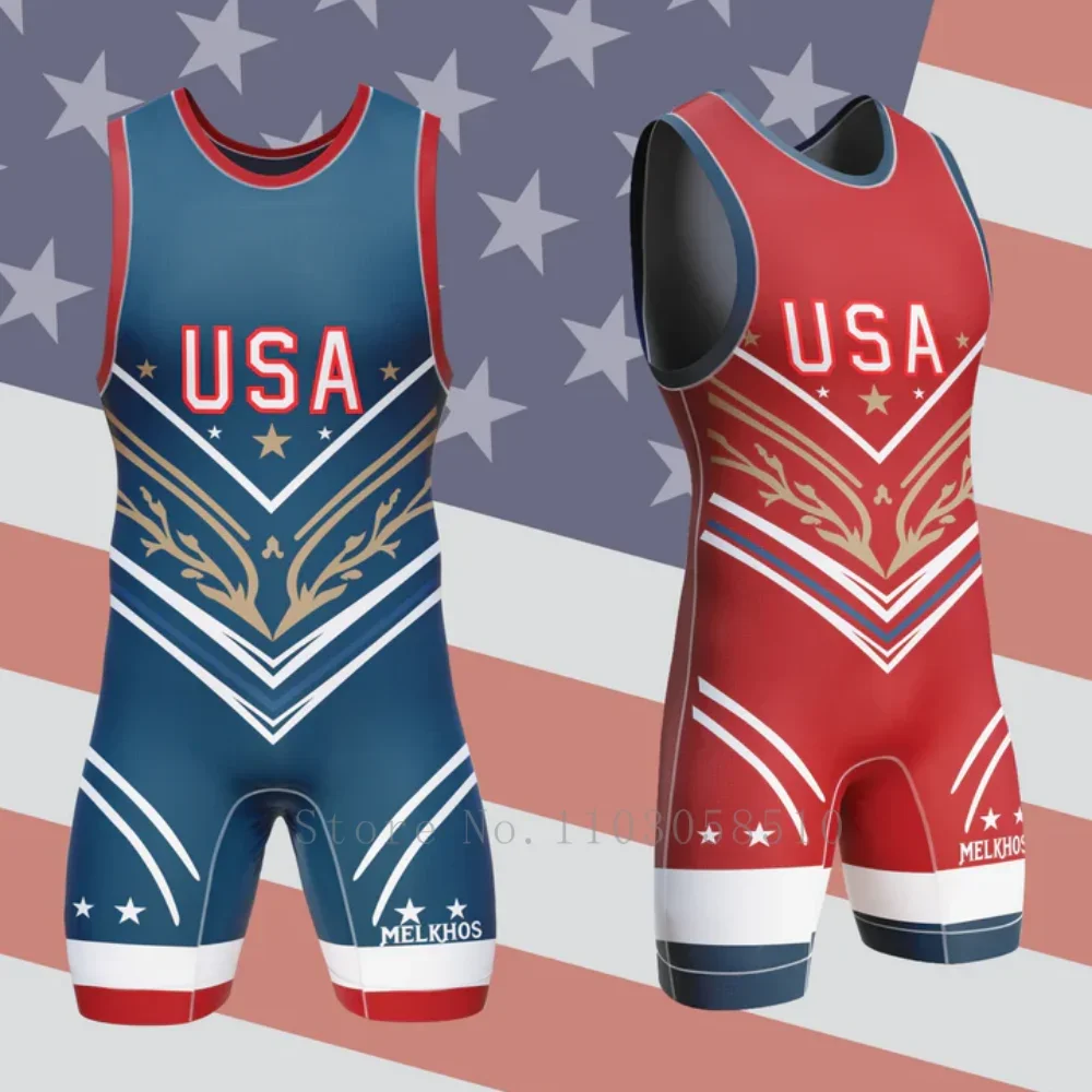 USA Singlet MELKHOSU Team Singlet professional-grade competition suit Wrestlers tournaments Bodybuilding weightlifting suit