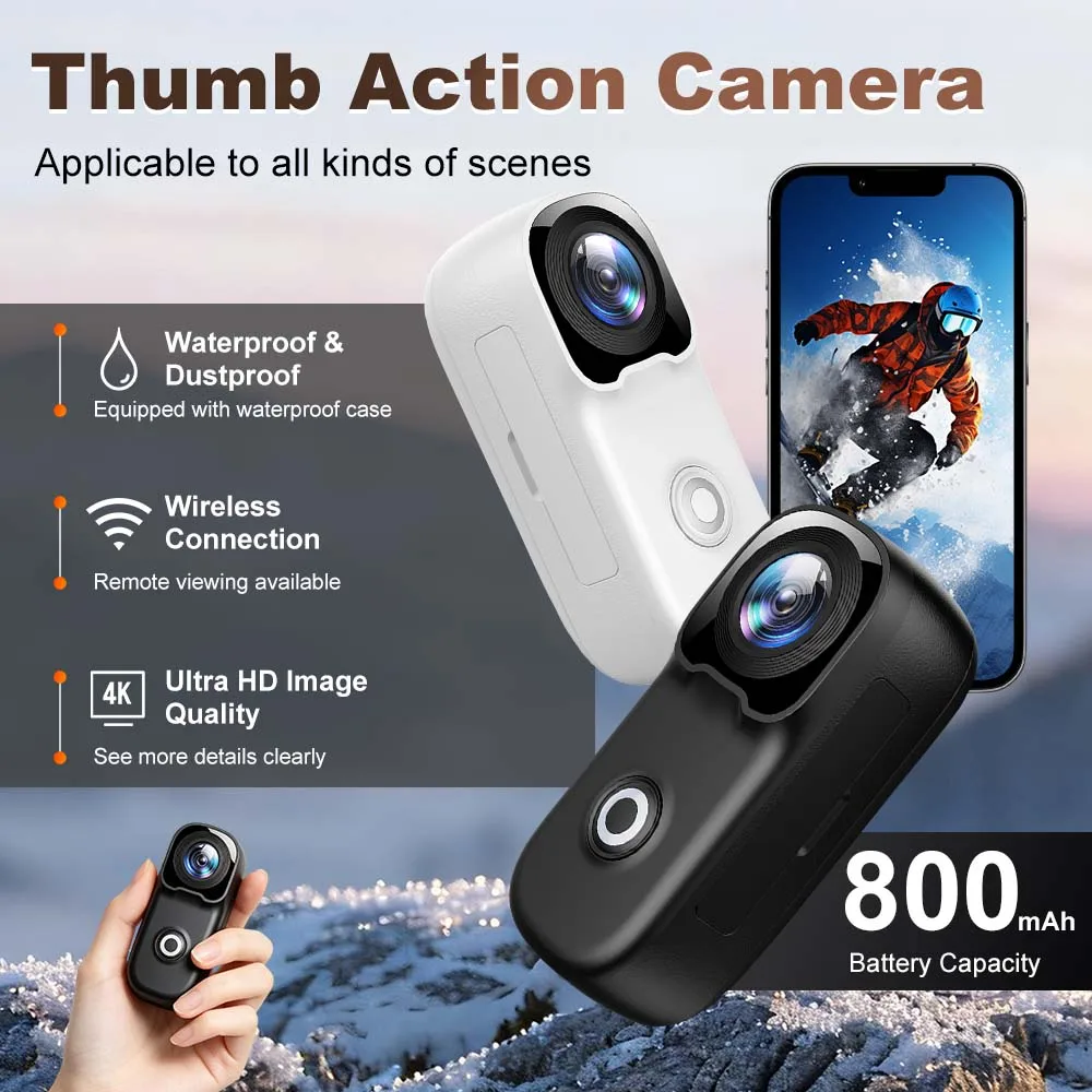 Cámara de Acción 4K Ultra HD con Estabilización Giroscópica de 6 Ejes, Cámara Vlog Resistente al Agua con Lente Gran Angular y Kit Completo de Accesorios