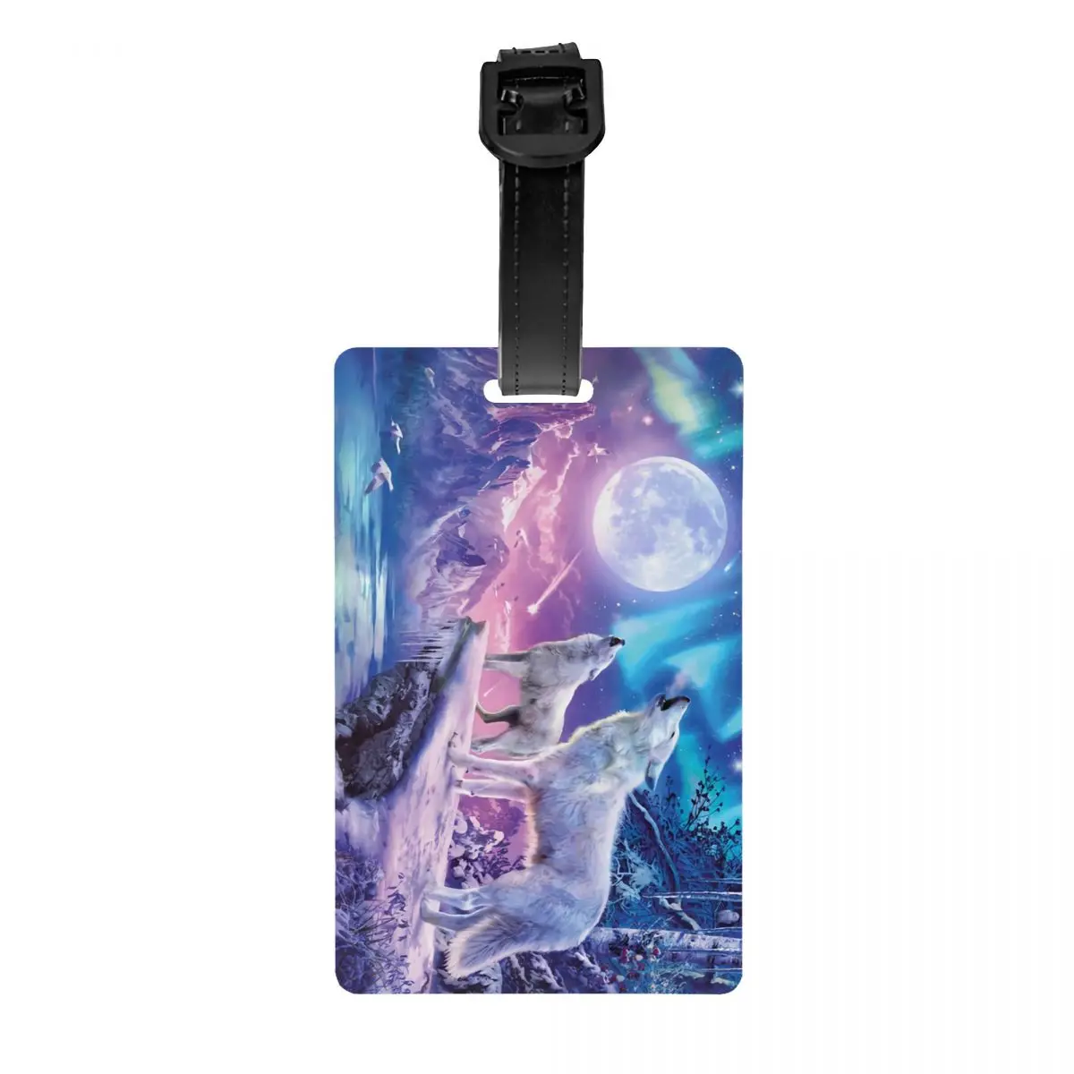 Custom Wolves And Northern Lights Luggage Tags Custom Baggage Tags Privacy Cover ID Label