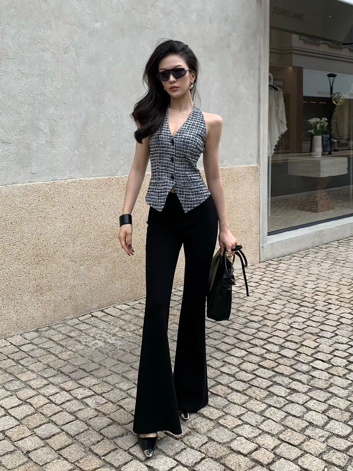 

Модные широкие брюки с высокой талией, прямого кроя, повседневные, больших размеров, женские джинсы, черные, дизайнерская новинка