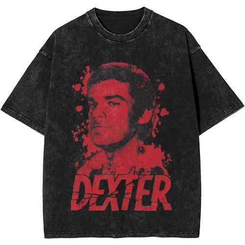 Imagen 2 del producto Nueva edición Dexter Morgan, camiseta Retro de dedo medio a la moda Vintage lavada, camisetas de verano Y2K de algodón para hombres y mujeres, camisetas de manga corta