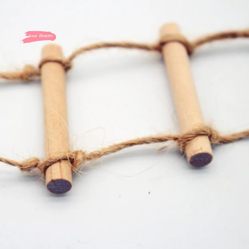 1 pçs mini corda de cânhamo de madeira pendurado escada para casa de bonecas pet jardinagem-casa de boneca acessório cena em miniatura modelo brinquedo