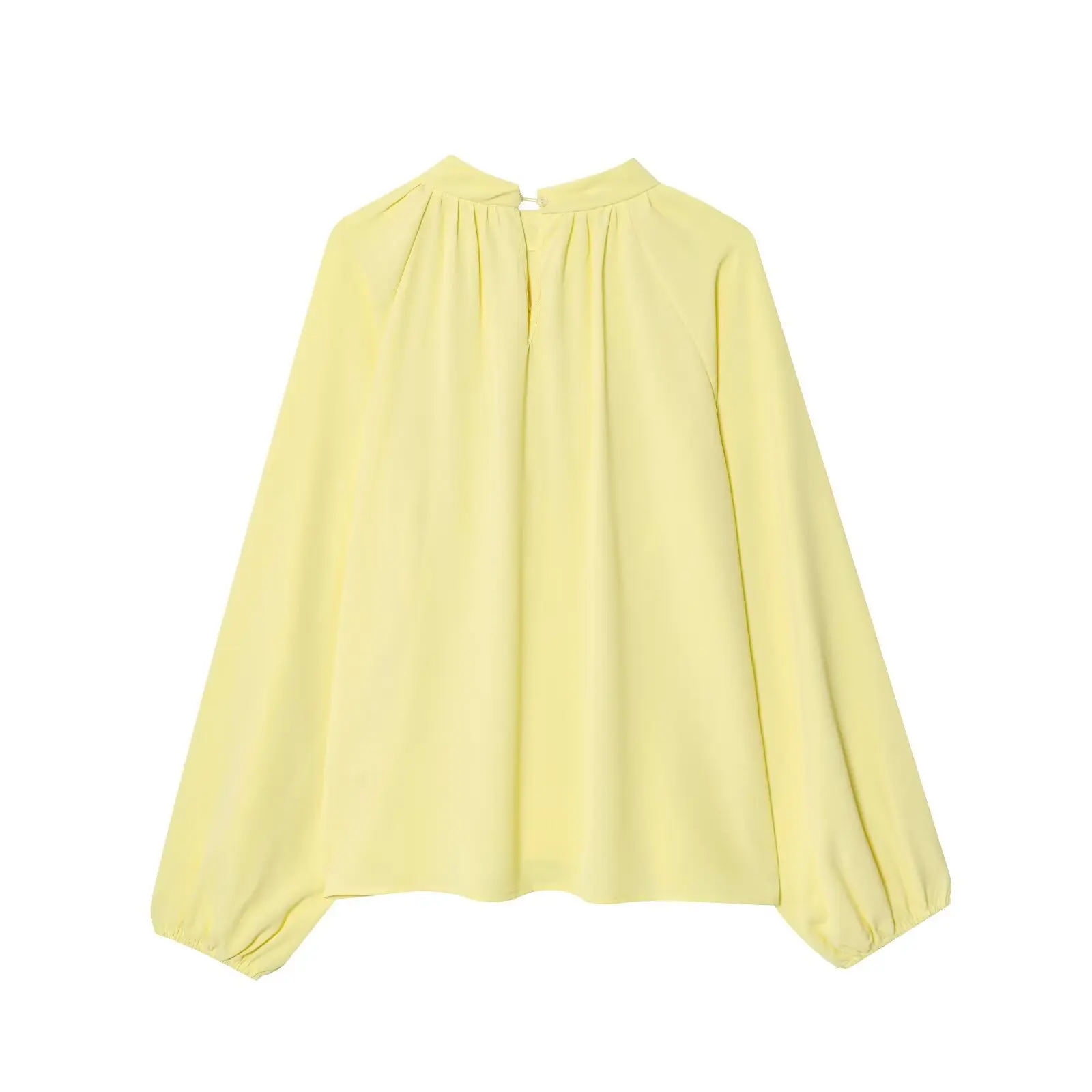 Nova moda outono casual lanterna manga o pescoço cor sólida solto ajuste pulôver camisa para mulher