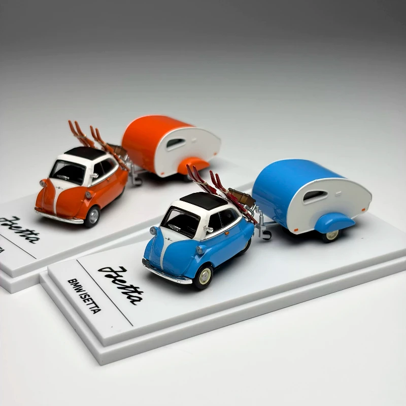 In Stock 1:64 New Product ISETTA with Skiing Equipment and Trailer Kit. Alloy Cast Static Car Model. High-end Decorative Piece.