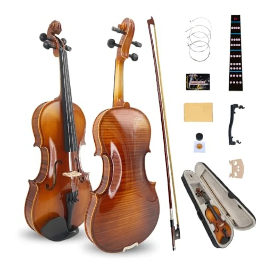 

Handmade 4/4 Full Size Violin Set Linden Plywood Body Maple Neck Solid Wood Fittings Complete Kit with Case Bow Shoulder Rest S