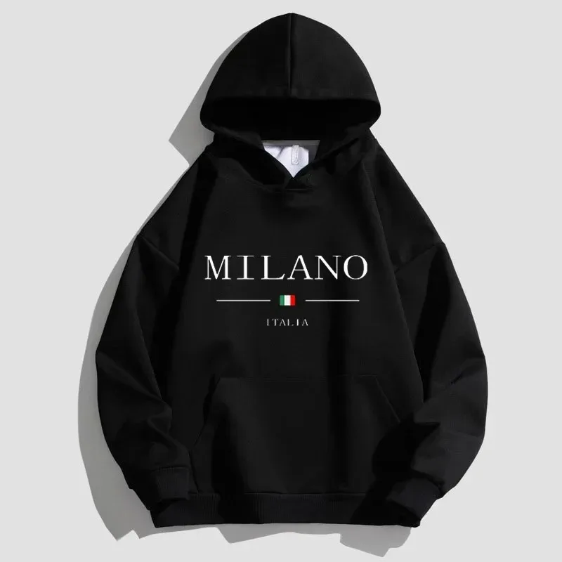 Fashion Hoodies Men Women Pure Cotton Casual Pullover Lettered MILANO Print Fall Winter Long Sleeve Hooded Sweatshirt Streetwear