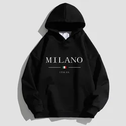 Fashion Hoodies Men Women Pure Cotton Casual Pullover Lettered MILANO Print Fall Winter Long Sleeve Hooded Sweatshirt Streetwear