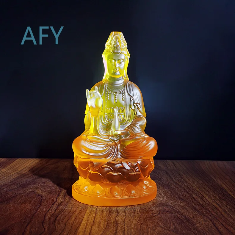 Glazed Crystal Buddha Statue for Home Decor Temple Decoration Religious Gift for Buddhism Practice for Guanyin for Yellow