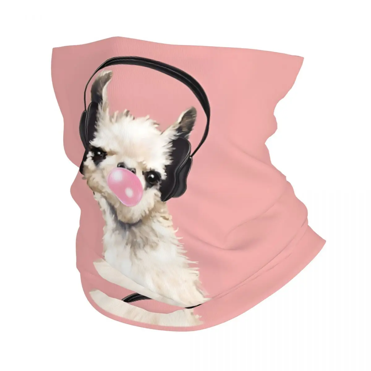 Bubble Gum Llama Enjoying Music Bandana Neck Gaiter Printed Balaclavas Wrap Scarf Multifunctional Cycling Running for Men Adult